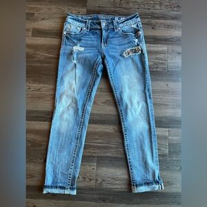 Miss Me Signature Cuffed Skinny - Colorful Patch Designs - Size 30